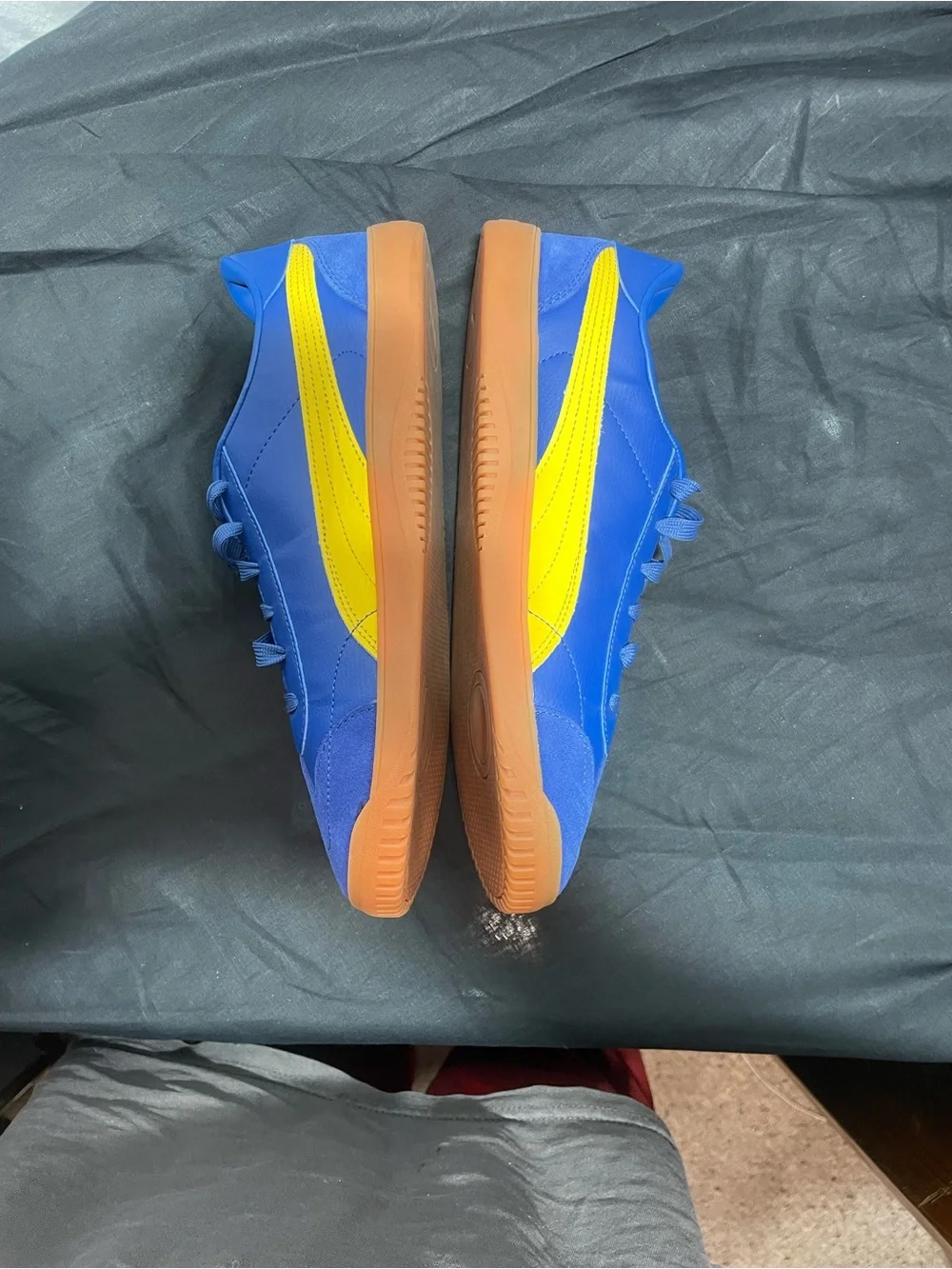 Puma 5v5 Men's Blue Sneakers with Yellow Stripe and Gum Sole